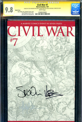 Civil War #7 CGC 9.8 - SKETCH COVER - SIGNED by 3 artists HIGHEST GRADED