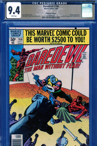 Daredevil #166 CGC graded 9.4 - wedding of Foggy Nelson {PEDIGREE} Newsstand Edition
