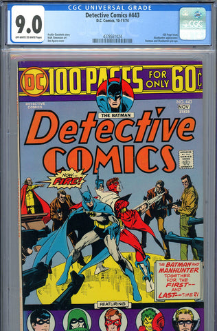 Detective Comics #443 CGC graded 9.0 Jim Aparo cover Manhunter backup story