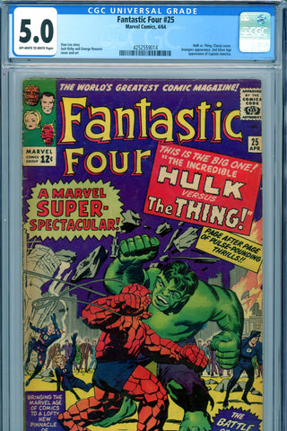 Fantastic Four #025 CGC graded 5.0 - Thing vs. Hulk battle cover - SOLD!