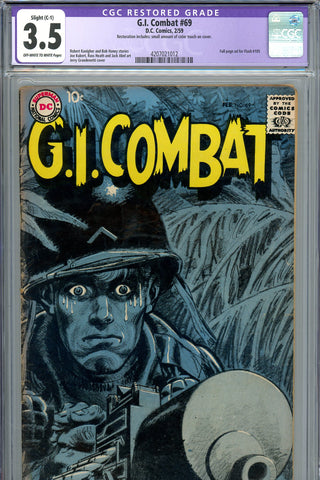 G.I. Combat #69 CGC graded 3.5 - classic grey tone cover - full pg ad for Flash #105