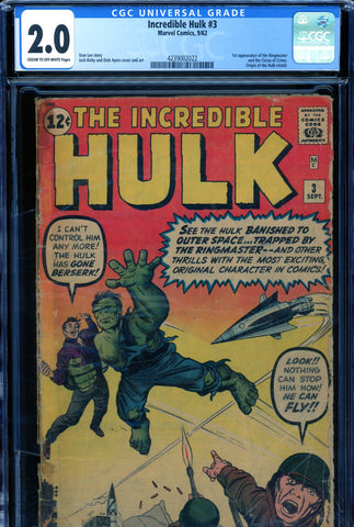 Incredible Hulk #003 CGC graded 2.0 origin Hulk retold - 1st Ringmaster - SOLD!