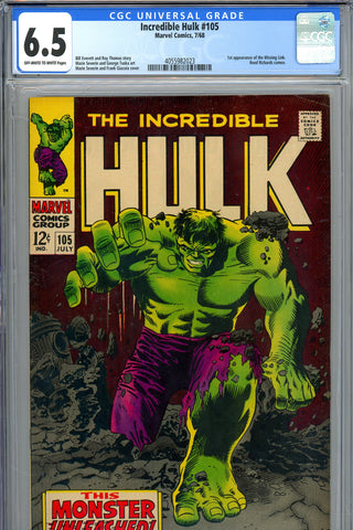 Incredible Hulk #105 CGC graded 6.5 classic cover - 1st appearance of the Missing Link