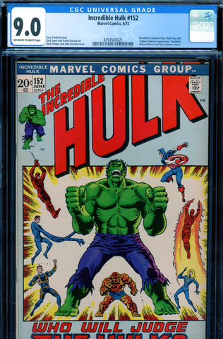 Incredible Hulk #152 CGC graded 9.0 Daredevil, Fantastic Four, Capt. America - SOLD!