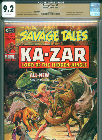 Savage Tales #6 CGC graded 9.2 - Neal Adams cover Ka-Zar begins PEDIGREE