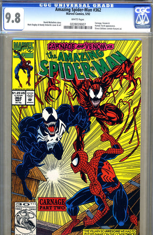 Amazing Spider-Man #362 CGC graded 9.8 - 2nd Carnage - SOLD!