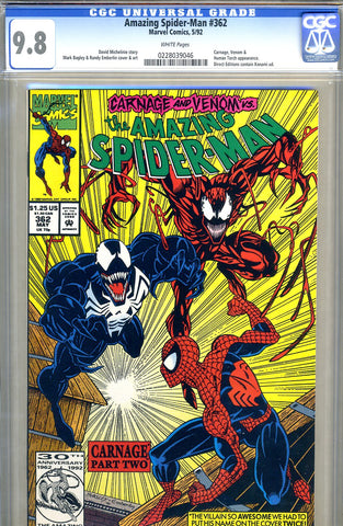Amazing Spider-Man #362 CGC graded 9.8 second Carnage - SOLD!