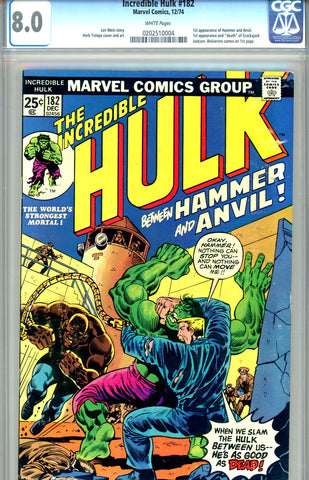 Incredible Hulk #182 CGC 8.0 second Wolverine - WP - SOLD!