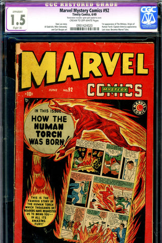 Marvel Mystery Comics #92 CGC graded 1.5 - origin Torch retold