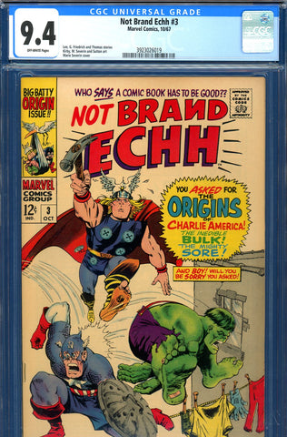 Not Brand Echh #3 CGC graded 9.4 parody of Thor, Hulk and Cap origins