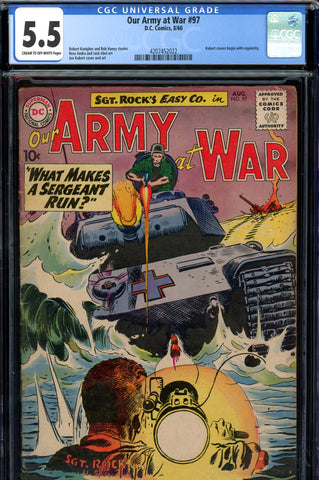 Our Army At War #97 CGC graded 5.5 Kubert covers begin with regularity