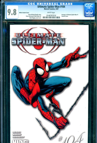 Ultimate Spider-Man #104 CGC graded 9.8 white variant cover 1:100 ratio - SOLD!