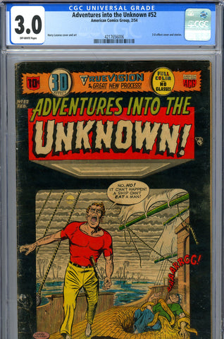 Adventures Into the Unknown #52 CGC graded 3.0 - Lararus cover and art - 3-D effect cover/stories