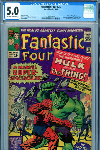 Fantastic Four #025 CGC graded 5.0 - Thing vs. Hulk battle cover