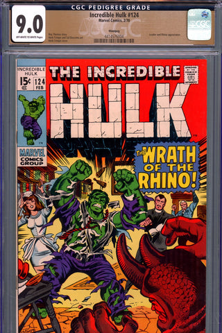 Incredible Hulk #124 CGC graded 9.0 - Rhino cover & story PEDIGREE - SOLD!