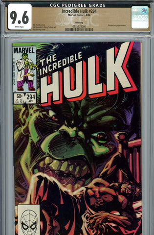 Incredible Hulk #294 CGC 9.6 Boomerang appearance PEDIGREE - SOLD!
