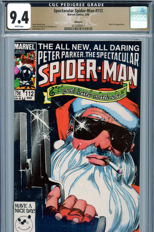 Spectacular Spider-Man #112 CGC graded 9.4 - Santa Claus with gun PEDIGREE - SOLD!