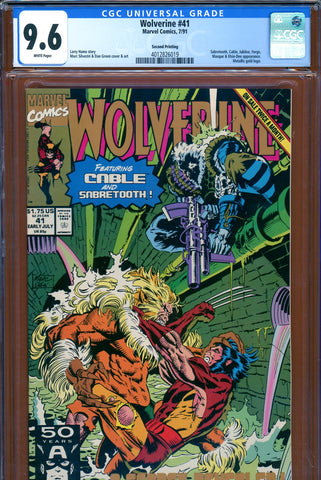 Wolverine #41 CGC graded 9.6 - Sabretooth cover/story - SECOND PRINTING