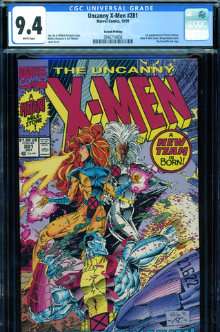 Uncanny X-Men #281 CGC graded 9.4  SECOND PRINTING  new X-Men team