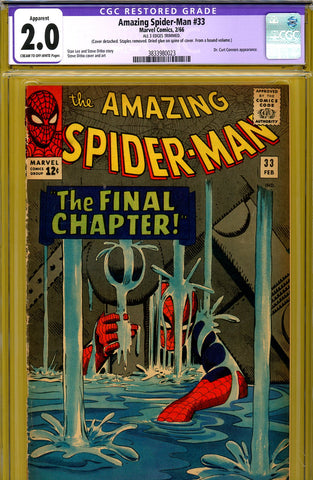 Amazing Spider-Man #033 CGC graded 2.0 classic cover - "The Final Chapter!" - SOLD!