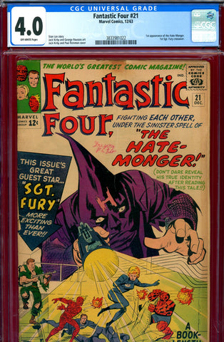 Fantastic Four #21 CGC graded 4.0 - first appearance The Hate-Monger