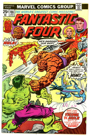 Fantastic Four #166 VERY FINE+  1976 Hulk vs Thing c/s