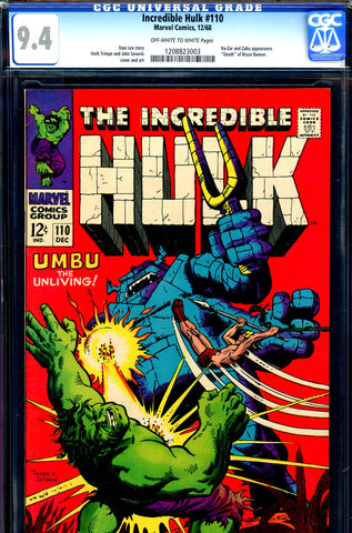 Incredible Hulk #110 CGC graded 9.4 Death Bruce Banner - SOLD!