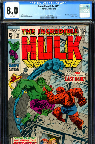 Incredible Hulk #122 CGC graded 8.0 - Hulk vs. Thing battle - SOLD!