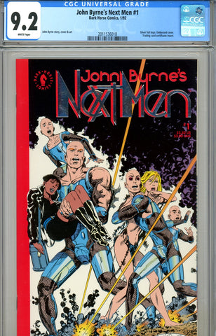 John Byrne's Next Men #1 CGC graded 9.2 embossed cover - SOLD!