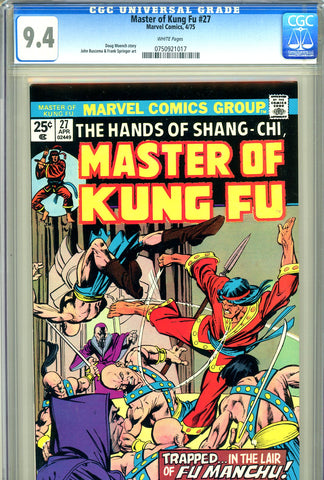 Master of Kung Fu #27 CGC graded 9.4 white pages - SOLD!