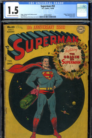 Superman #53 CGC graded 1.5 - origin retold - classic cover - SOLD!