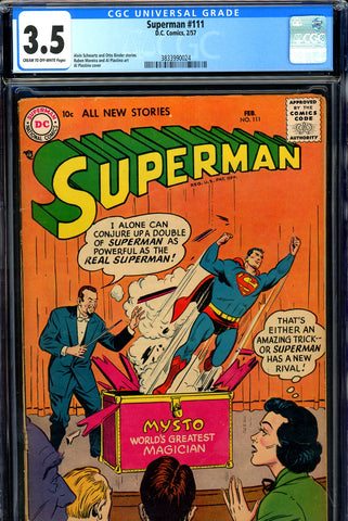 Superman #111 CGC graded 3.5 Schwartz/Binder stories - SOLD!