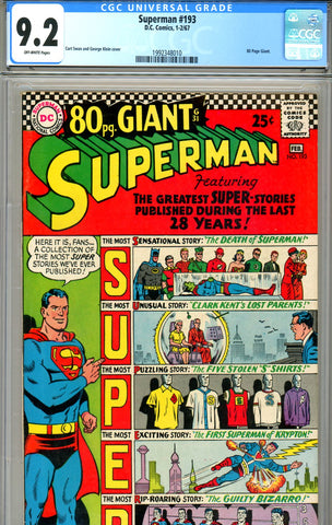 Superman #193 CGC graded 9.2 Giant - SOLD!