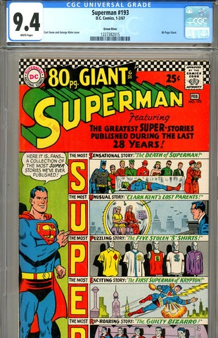 Superman #193 CGC graded 9.4 Green River Pedigree - WP - SOLD!