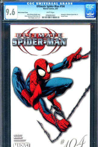 Ultimate Spider-Man #104 CGC graded 9.6 white variant cover 1:100 ratio